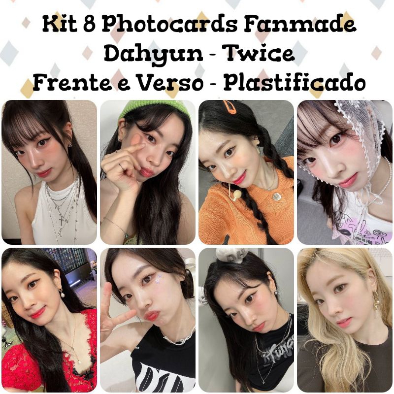 Kit 8 Photocards Fanmade Dahyun Twice Selca Kpop Frente e Verso Plastificado