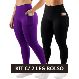 Kit 2 Calça Legging Fitness Feminina Bolso Lateral Suplex Grosso Zero Transparência de Academia Treino Cós Alto Ginásta em Oferta na Shopee