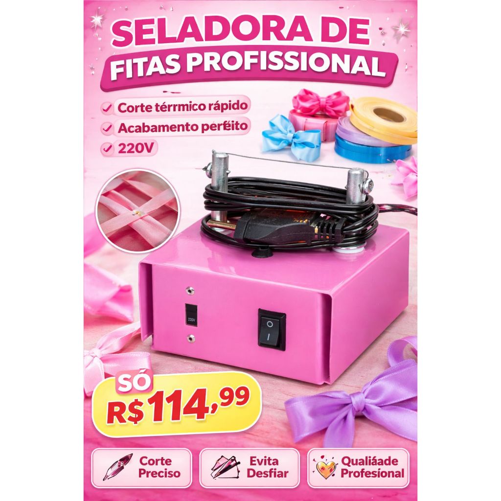 Máquina De Cortar E Selar Fitas Seladora Fuxico Cetim Profissional 110/220volts