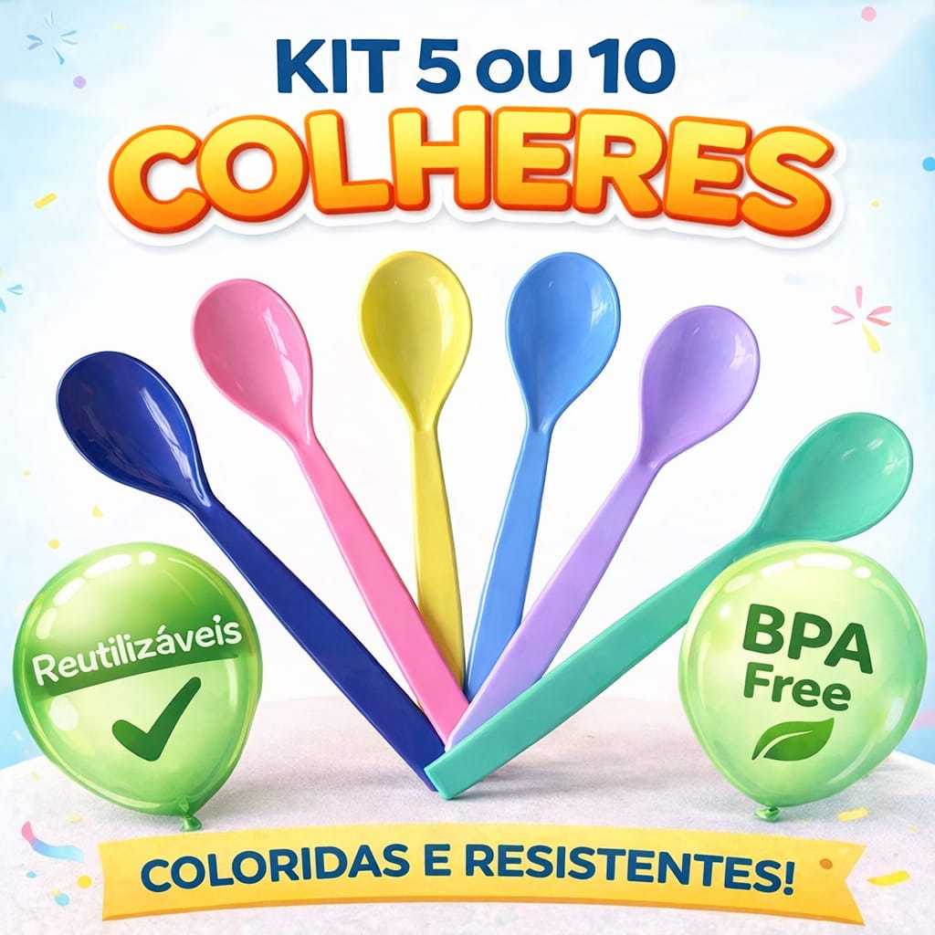 Kit colheres de plástico colorida reutilizável cozinha sorvete bolo refeição sobremesa bebe adulto