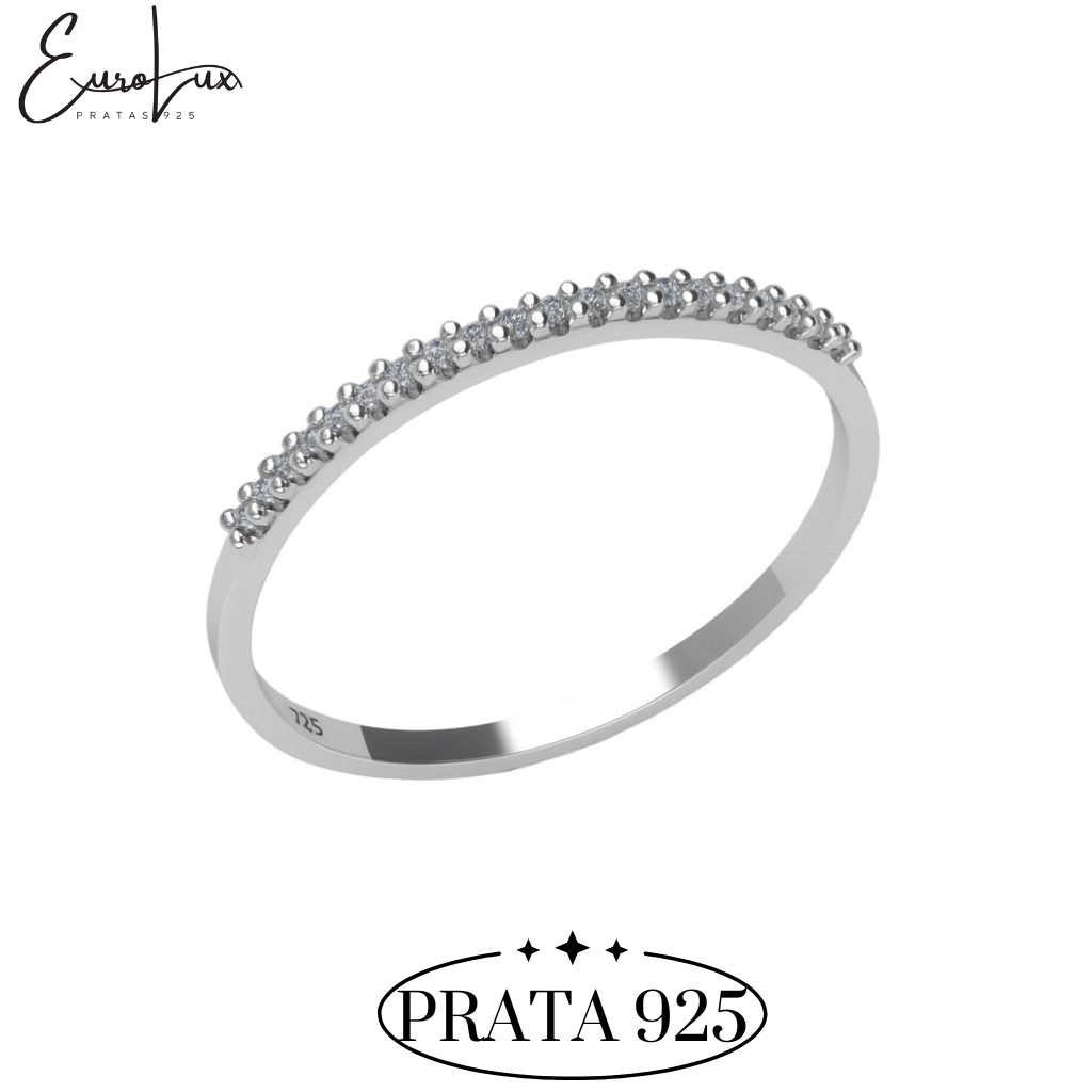 Anel Meia Aliança Prata 925 Feminino Zircônia Brilho Luxo Presente Namorada Compromisso