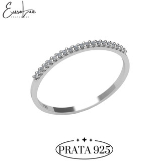 Anel Meia Aliança Prata 925 Feminino Zircônia Brilho Luxo Presente Namorada Compromisso