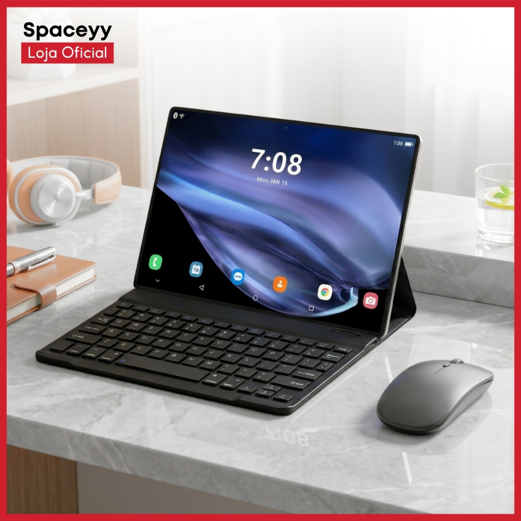 Tablet C10 10.1" – 8GB RAM 250GB Android 14 Dual SIM 4G/WiFi com Capa Teclado e Câmeras HD