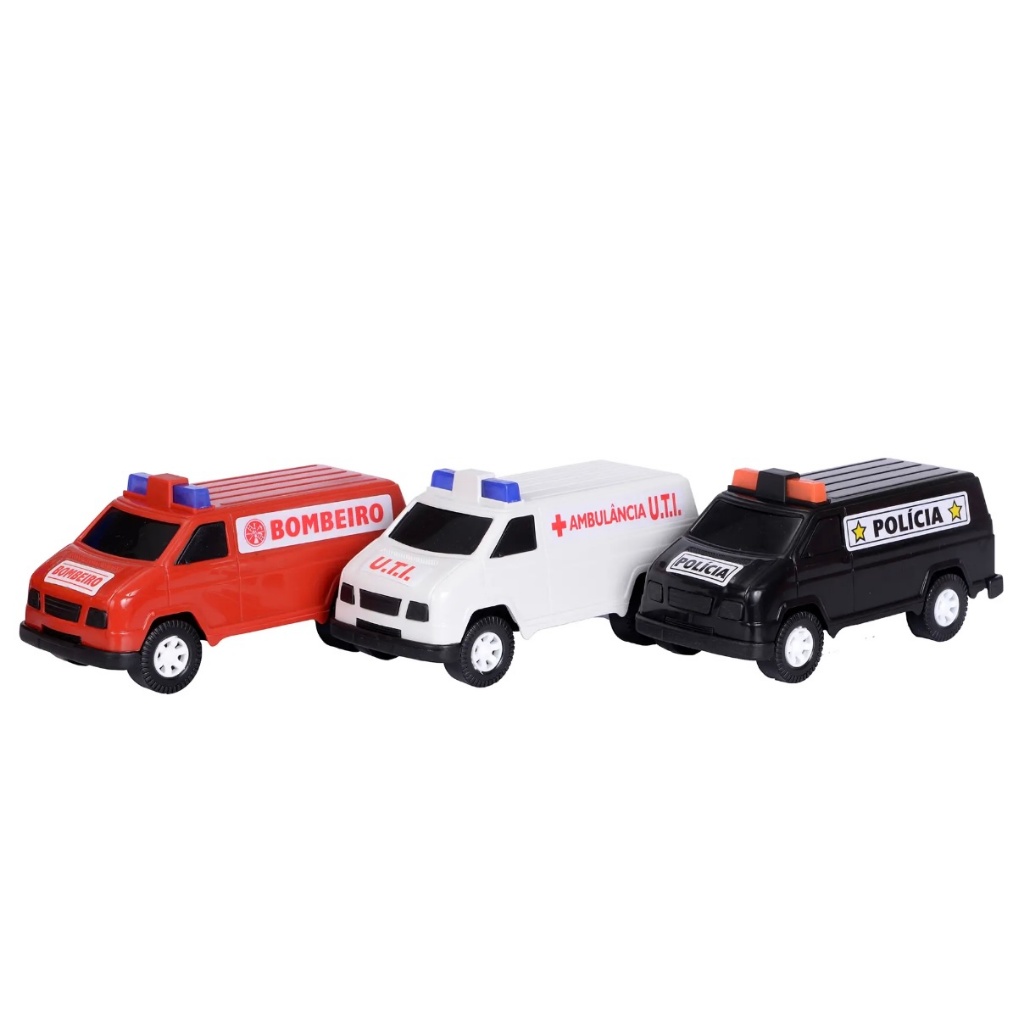 Kit Carrinhos Furgões Mini Vans Serviço Polícia Ambulância Brinquedo Infantil