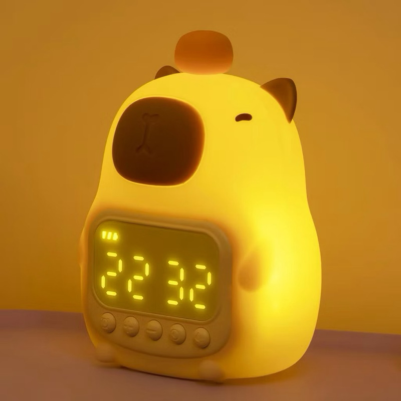 Luminária Capivara Silicone com Relógio e Despertador Luz Ajustável Recarregável