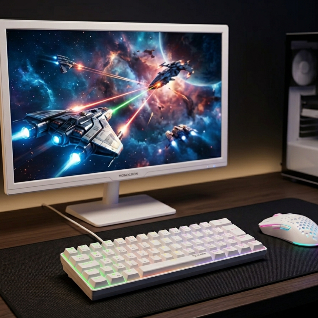 Kit Gamer com Monitor 19" Teclado Mecânico LED Mouse Gamer Branco 7.200 DPI RGB Rainbow Premium Bom