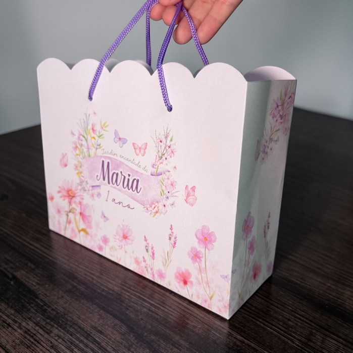 Sacolinhas Jardim Encantado Borboletas Lilás Personalizadas – Lembrancinha Festa Infantil(20x16x6)