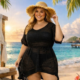 Saída de Praia Plus Size com Babado – Leve, Charmosa e Confortável