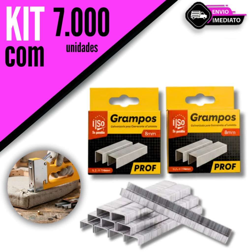 Kit 7.000/5.000/4.000/3.000 Unidades Grampos 8mm Galvanizados Para Grampeador Manual Tapeçaria