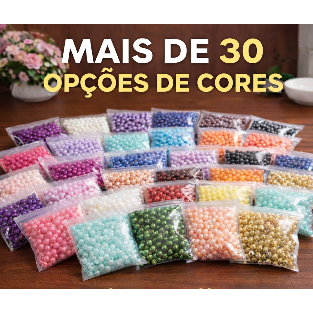 500 Pérolas 6mm ABS Inteira Com Furo 50g Mais De 30 Cores em Oferta na Shopee