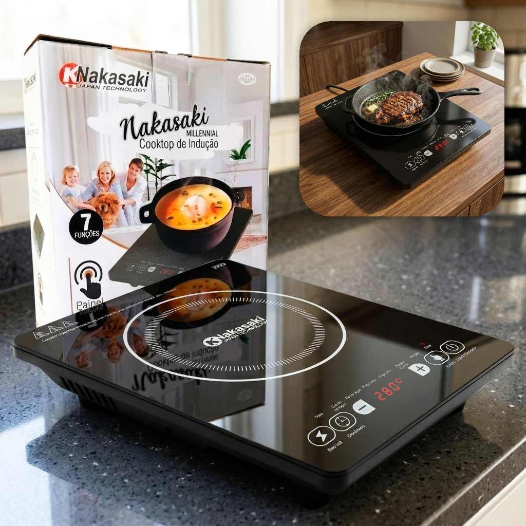 Fogão Cooktop de Indução 2300w 1 Boca Painel Com Timer E Controle Temperatura 280º Touch Tela Vitrocerâmica