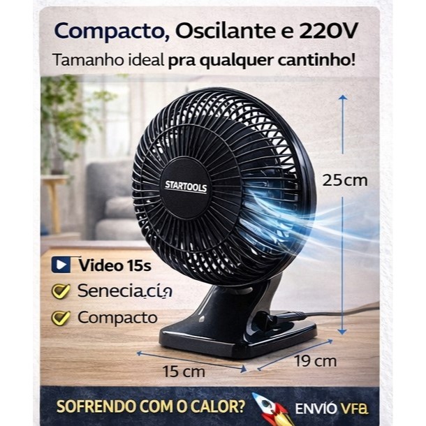 Ventilador de Mesa 220v Silencioso Oscilante Pequeno Potente ClimaZen™ Quarto Escritório — R$ 98,99 em Shopee
