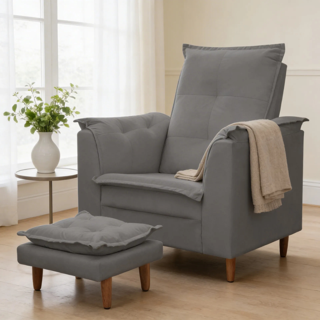 Poltrona Amamentação e Leitura Conforto com Mini Puff em Oferta na Shopee