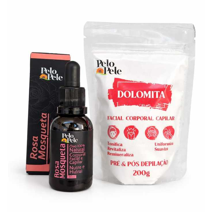 Kit Clareador Dolomita 200g + Óleo Rosa Mosqueta Rubiginosa 100% Natural 30ml  Clarea e Ilumina a Pele- Pelo e Pele