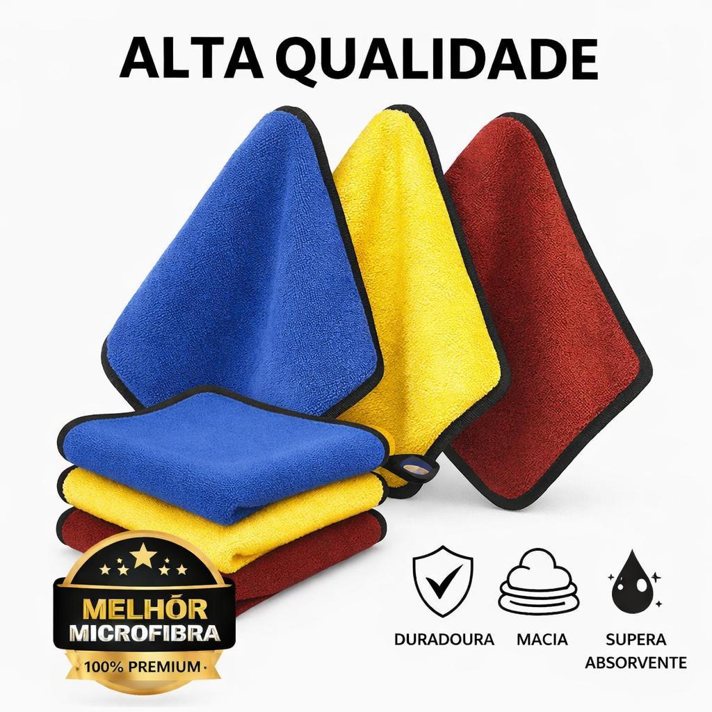 Kit 3 a 15 Panos De Limpeza Microfibra alta absorção Multiuso Grande 30x40cm Limpa Carro Vidro Prato Pia Cozinha Janelas