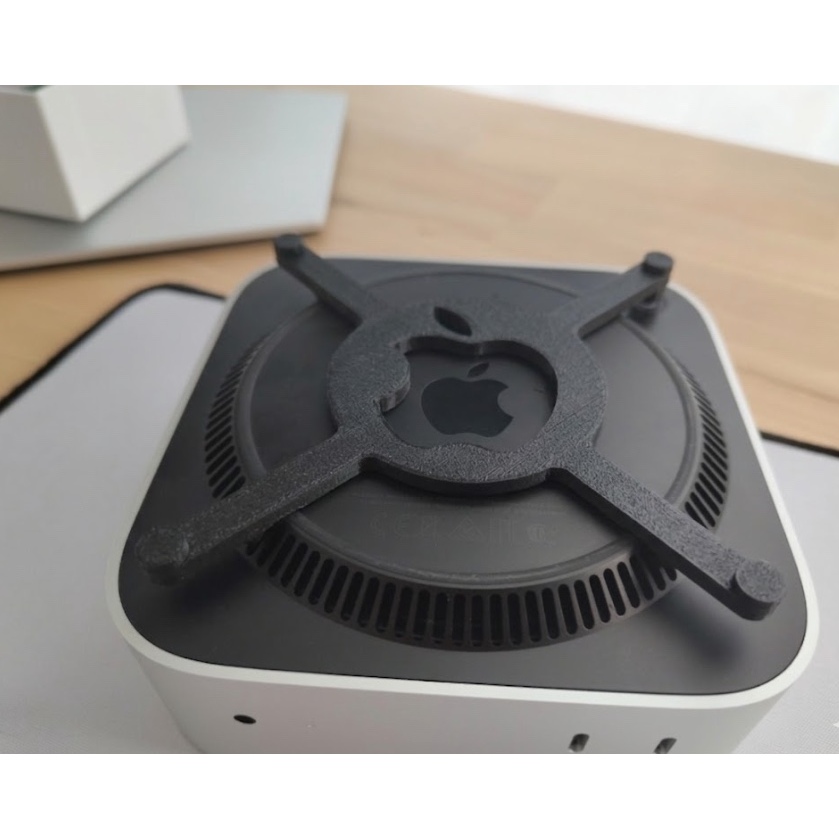 Suporte Mac Mini M4 Botão Liga Desliga Base Elevador Ventilação Organizador 3D