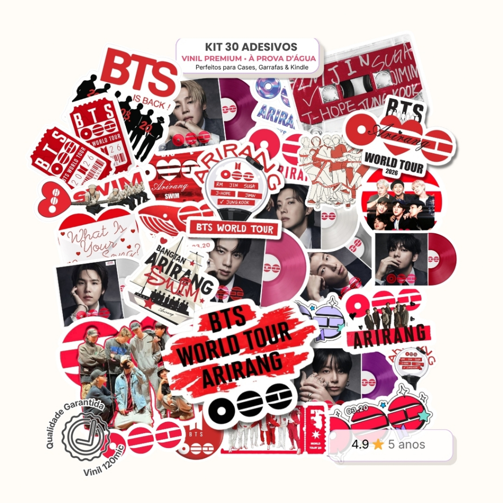 Kit 30 Adesivos ARMY - Vinil Arirang Fanmade Papelaria KPOP Swim Ot7
