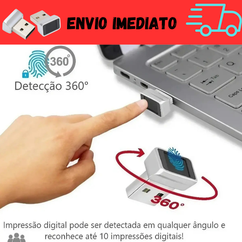 Leitor Biométrico Impressão Digital USB PC Login Rápido Criptografia Segura Plug & Play