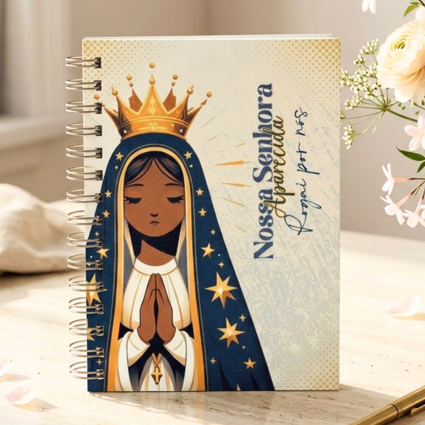 Caderno A5 Capa Dura Nsra Aparecida 95 fls - 190 pgs | Novena e Orações | Devocional Religioso