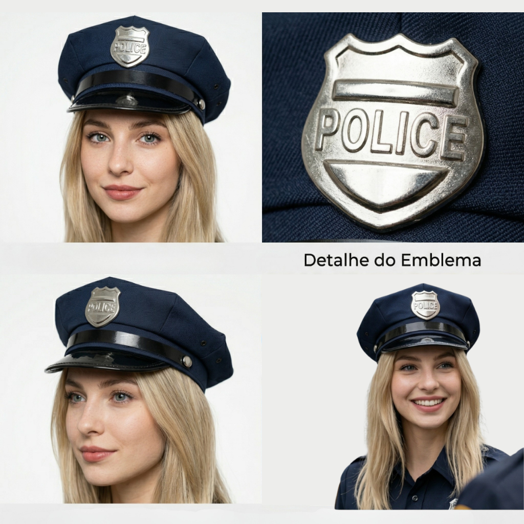 Chapéu Policial Acessório Premium para Fantasia Eventos Despedida Solteiro Cosplay Festa Aniversário