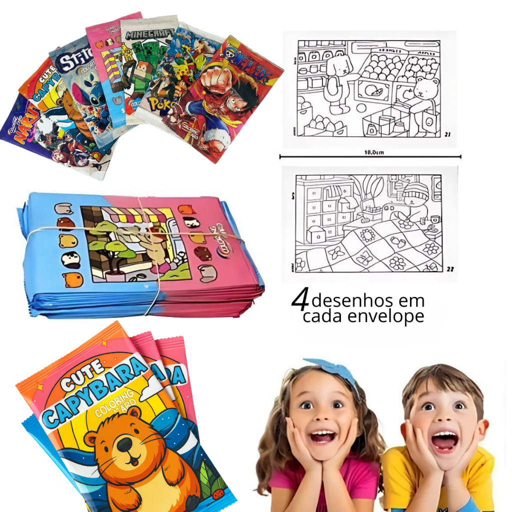 Cards 20/30/40 ATACADO Para Colorir Infantil Kit Unidades Lembrancinha Festa Aniversário Criança Páscoa Atacado