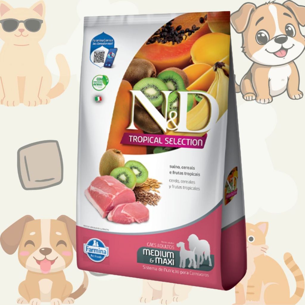 Ração N&D Tropical Cães Adult Medium E Maxi Sabor Suíno 2kg+500g
