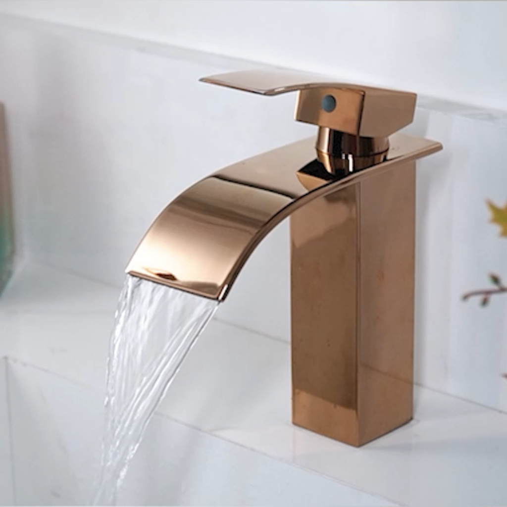 Torneira Banheiro Monocomando Misturador Cascata Rose Gold