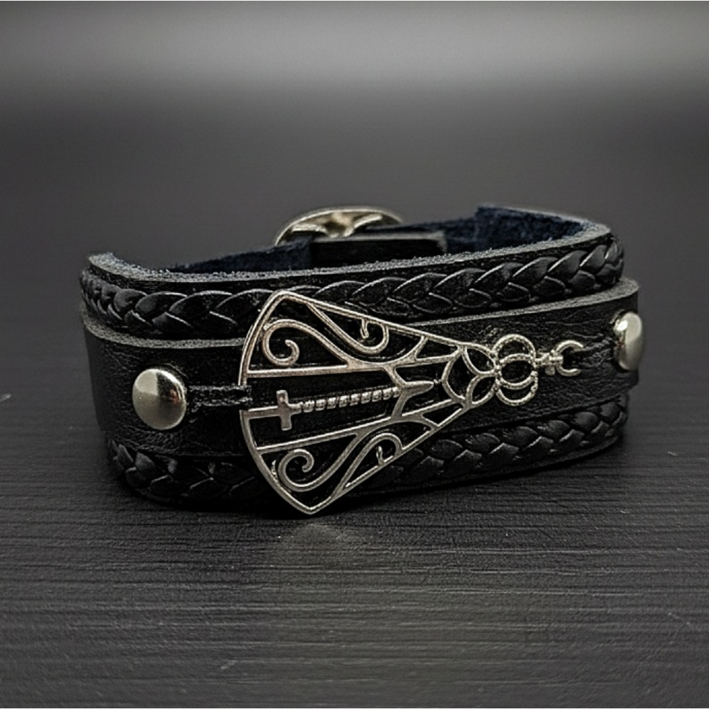 Pulseira De Couro Nossa Senhora Aparecida Bracelete Regulável Religioso Elegante