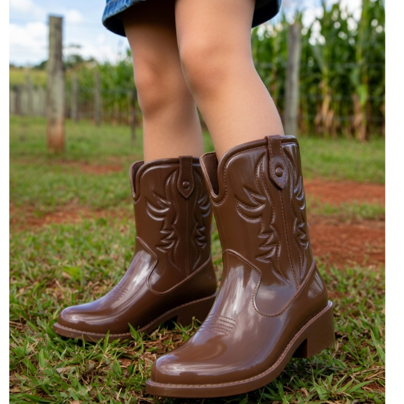 Bota Texana Country Infantil Cano Alto Menina Confortável e Leve Rodeio