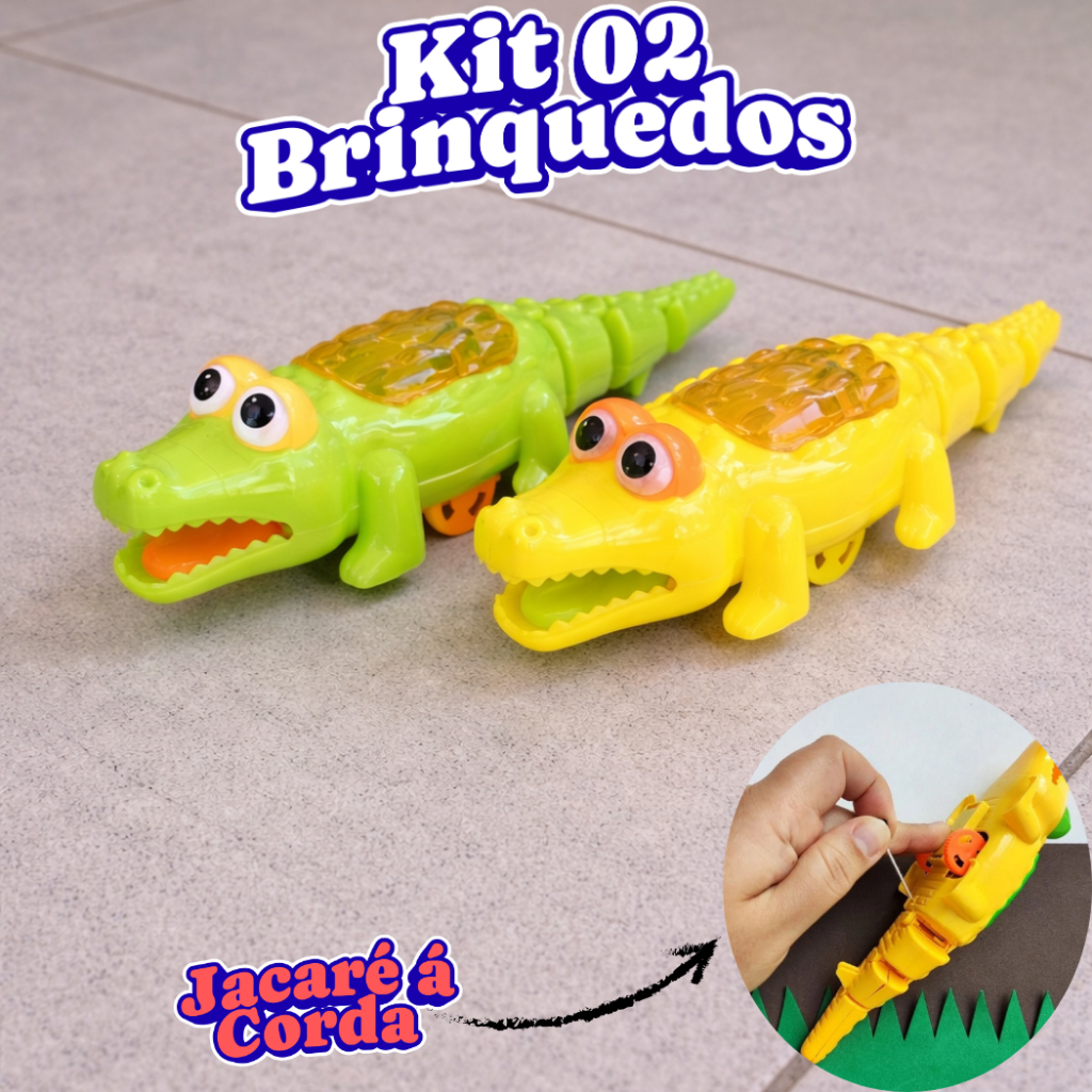 Kit 02 Mini Brinquedos Jacaré Á Corda Com Luzes Jacaré articulado Divertido Brinquedo Com Luz