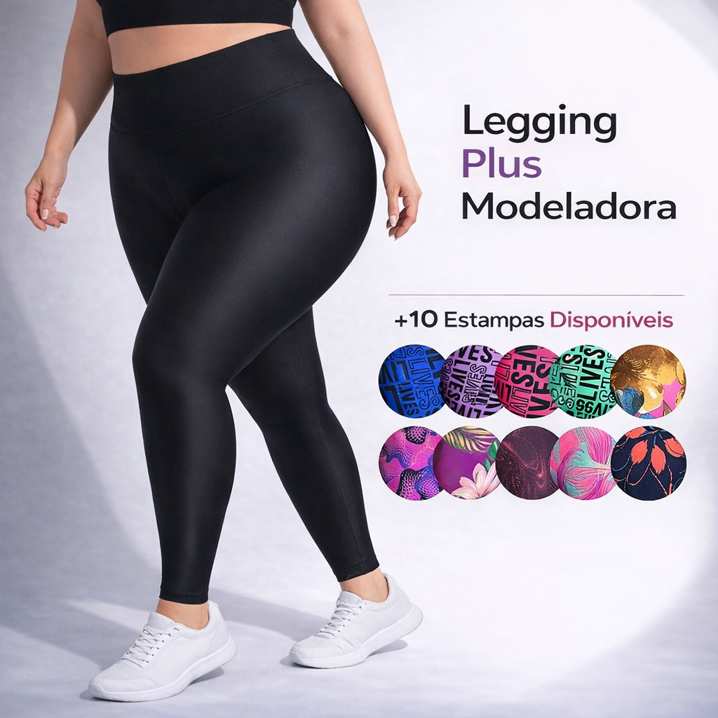 Legging Plus Size Feminina Suplex Cós Alto Não Transparente Academia Fitness Alta Compressão G1 G2 G3