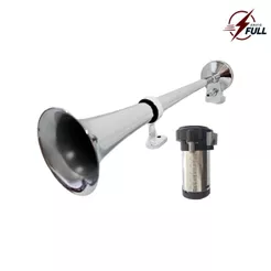 Buzina Caminhão Marítima Navio Cromada Buzina Corneta 45cm 12V Com Compressor Buzina Potente