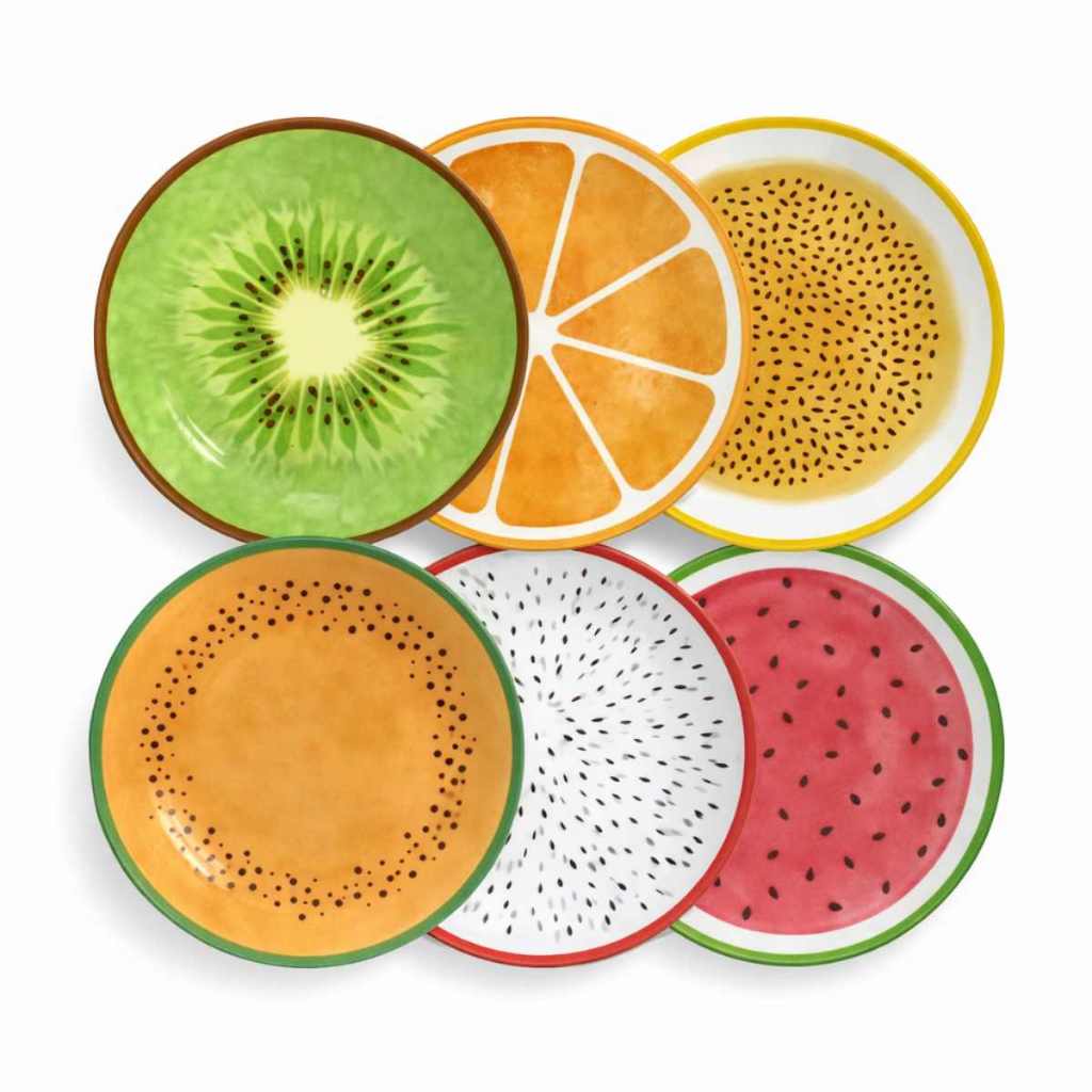 Jogo 6 Pratos de Sobremesas Salada de Frutas 21 cm Frutas coloridas Alleanza Cerâmica Big Brother