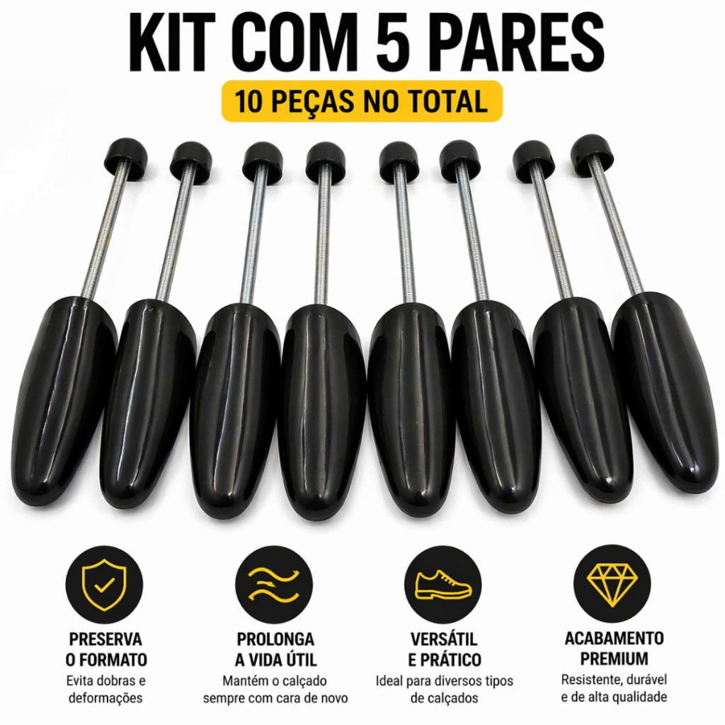 Kit 5 Pares Modelador de Calçados com Mola Mantém Forma Evita Amassados Ajustável Durável Uso Diário