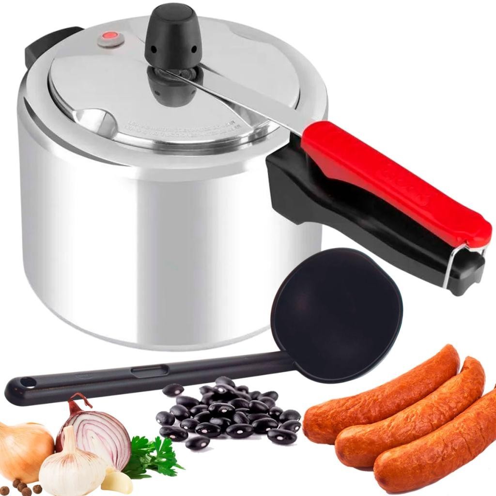 Panela de Pressão 4L Clock Basic Polida em Alumínio Polido com Concha de Feijão