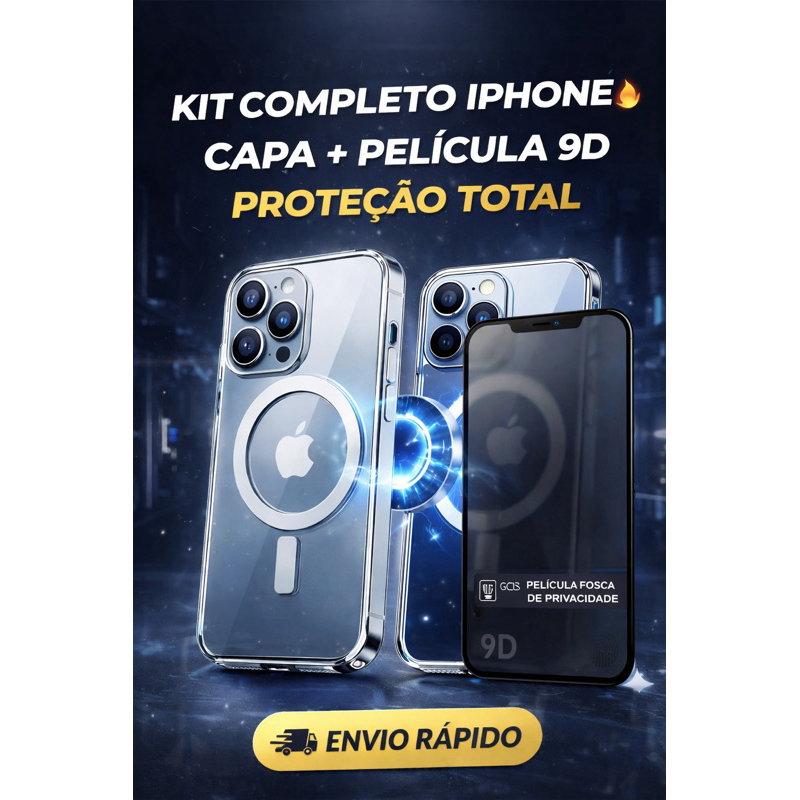 Kit Capa MagSafe + Película 9D Privacidade Anti-Spy iPhone  13 14 15 16 17Pro Max | Ímã Forte ProteçãoKit Capa MagSafe +