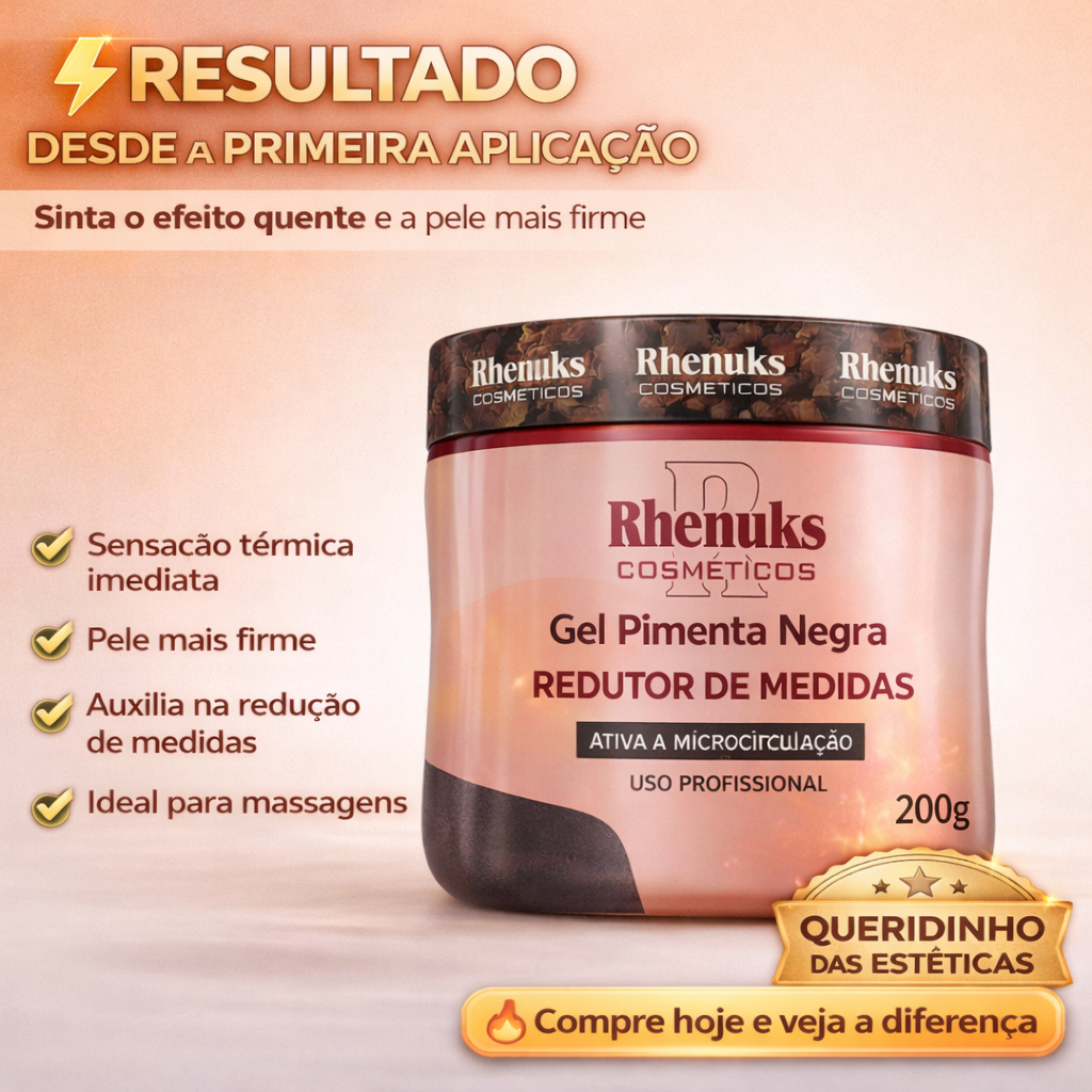 Gel Pimenta Negra Redutor de Medidas Barriga Pochete Celulite Estrias Creme Termoativo Modelador Pele Lisa e Firme
