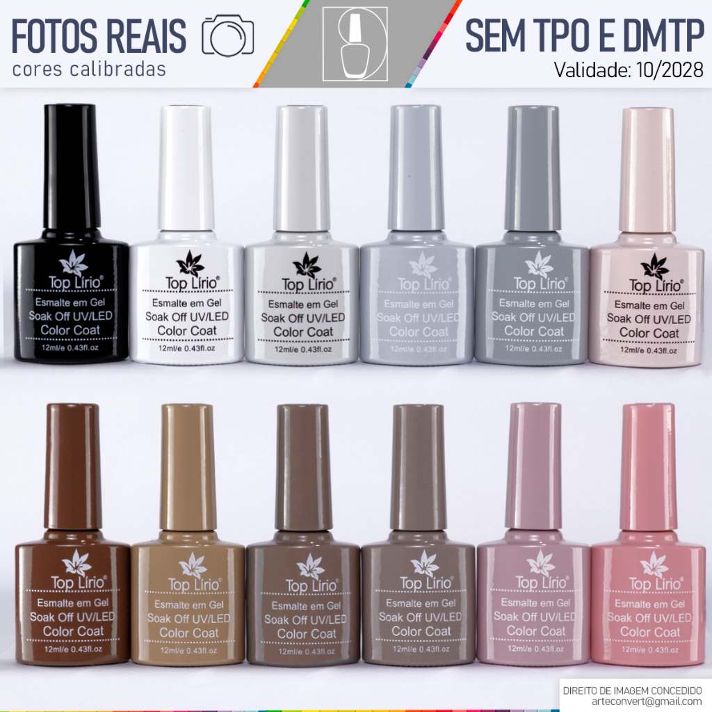 Kit 12 Esmaltes em Gel Led Uv COLEÇÕES p/ Unhas Manicure 12ml Lirio/Bella Rosa/K&S