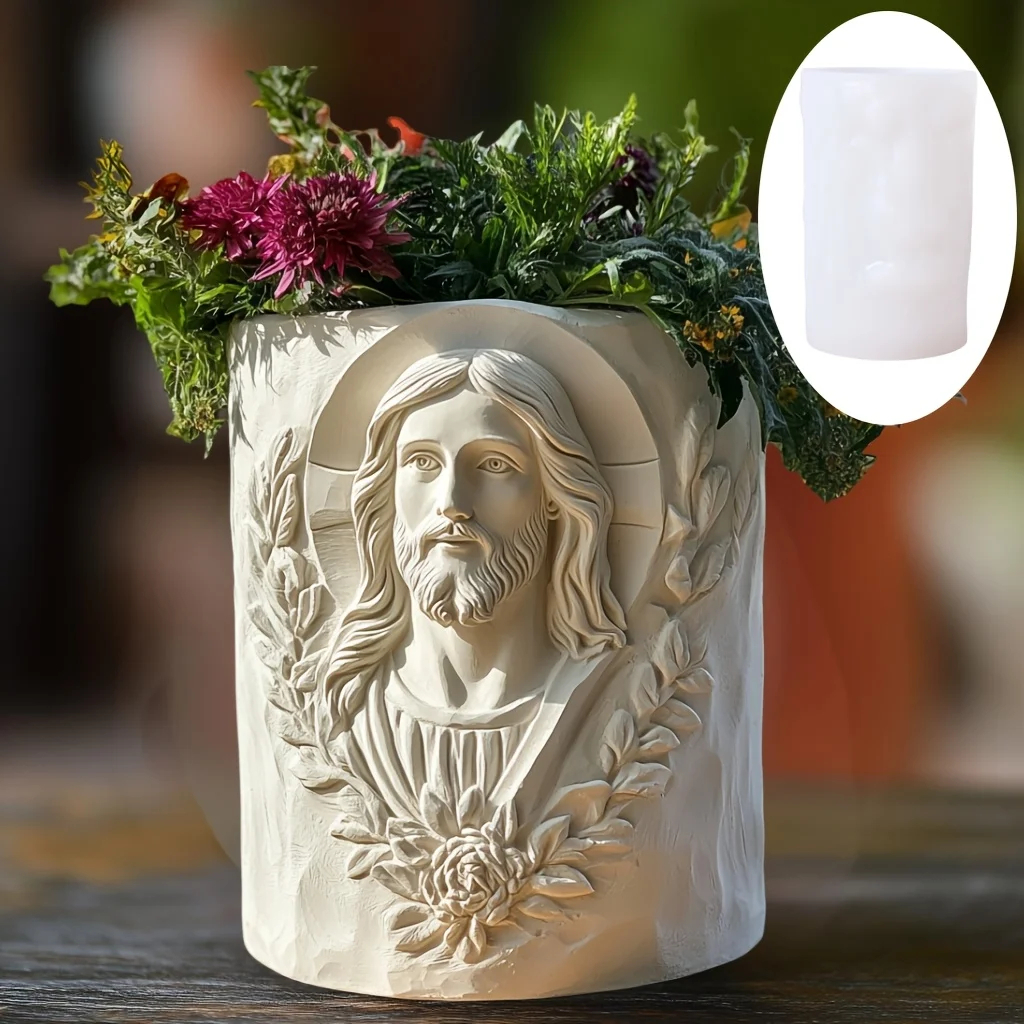 Molde Jesus Bom Pastor com Ovelha – Silicone 3D para Vaso, Vela, Porta Caneta – Resina ou Gesso