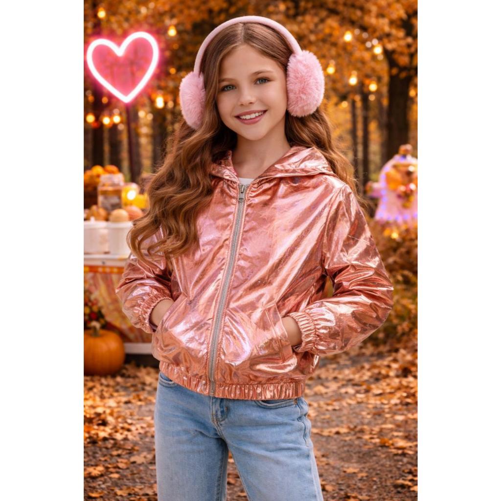 bomber corta vento Infantil Juvenil Metaliçada Laminada Menina  Moda Blogueriha Mini Diva stilo moda Infatil