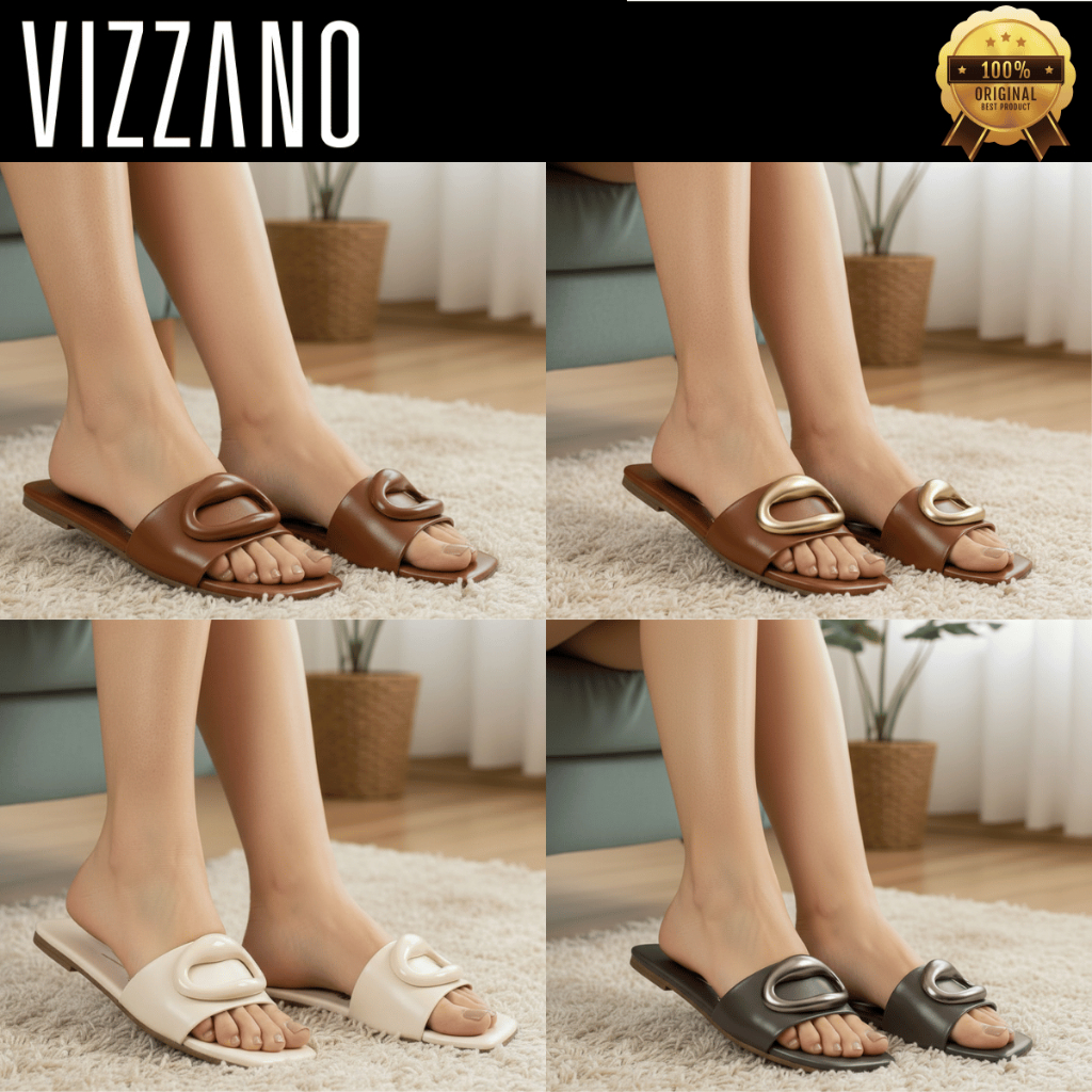 Sandália Vizzano Rasteira Feminina Com Detalhe Elegante Casual Confortável Slip On 6553101 Original