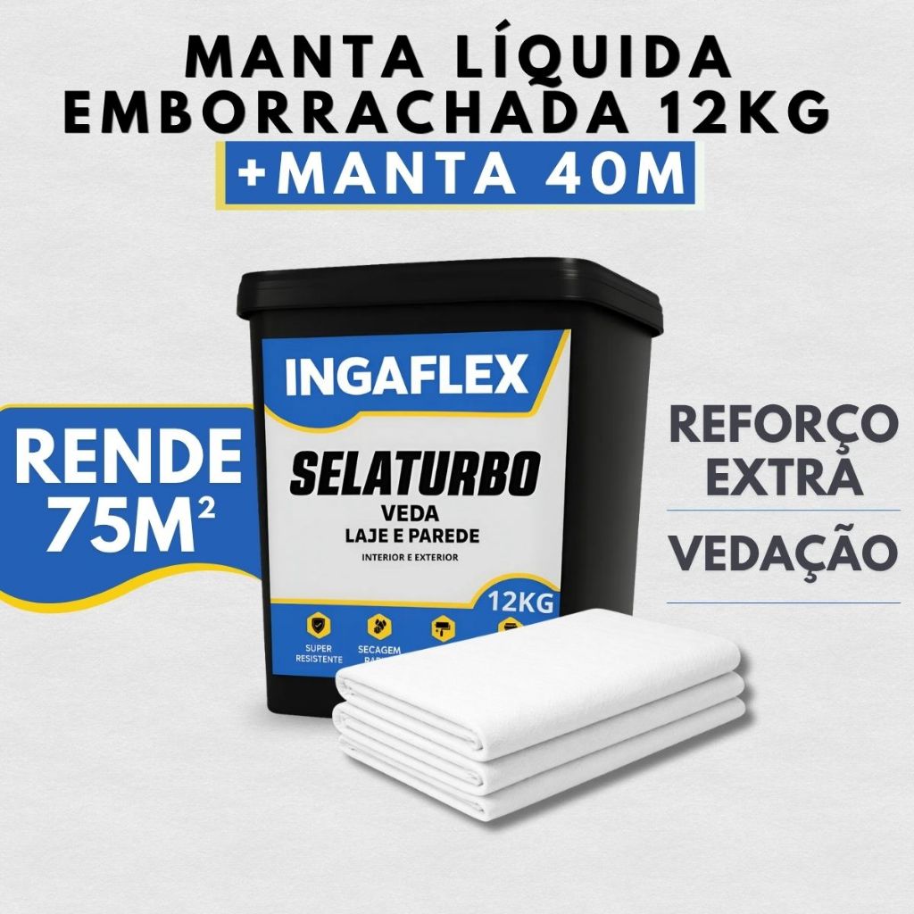 Manta Líquida 12kg + Manta Estrutural VP50 40m Impermeabilizante Contra Goteira e Vazamento