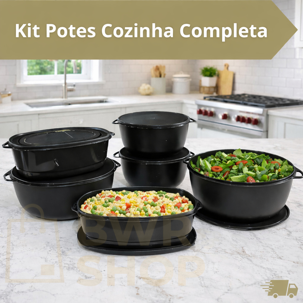 Kit de 6 Potes Herméticos GRANDES para Cozinha - Carnes Saladas Maionese