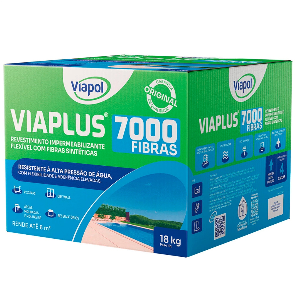 Argamassa Impermeabilizante com Fibras ViaPlus 7000 Cinza 18Kg - Viapol