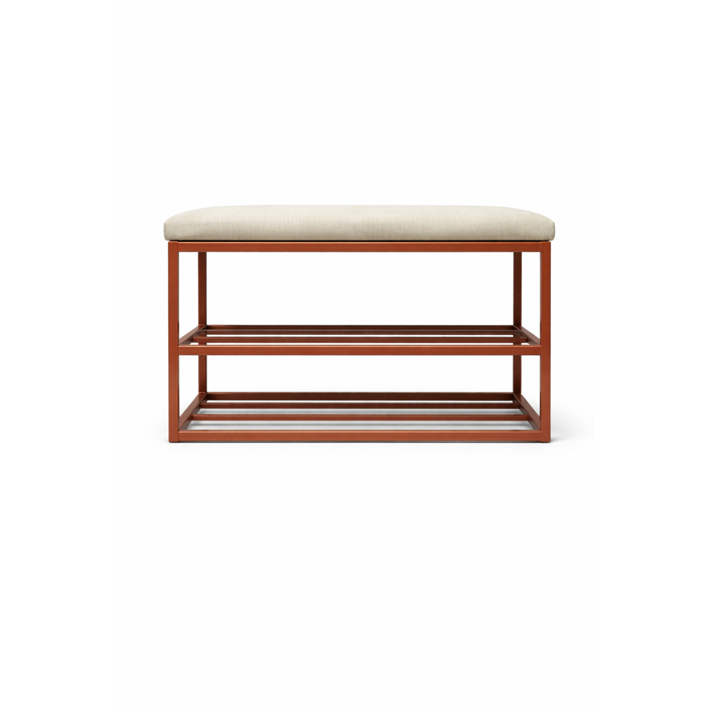 Sapateira Banco 2 Prateleiras Aço Ferro Bronze com Assento Linho 78x30x47 Decoração Organizadora