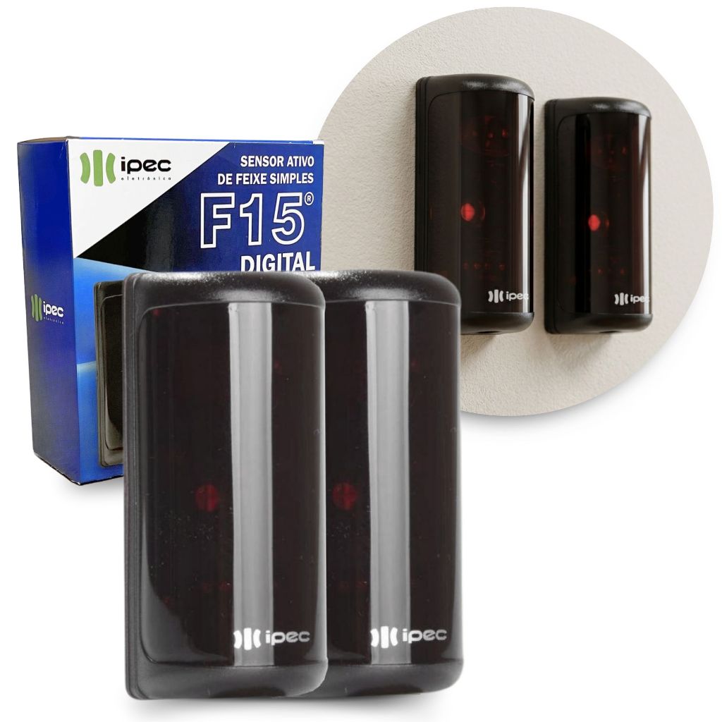 Sensor Barreira Ativo Infravermelho Simples F15 Digital Ipec