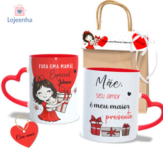 Caneca Personalizada para Mãe - Caneca  para Mãe - Caneca Alça de Coração - Presente Mãe -  Dia das Mães - Caneca Mãe
