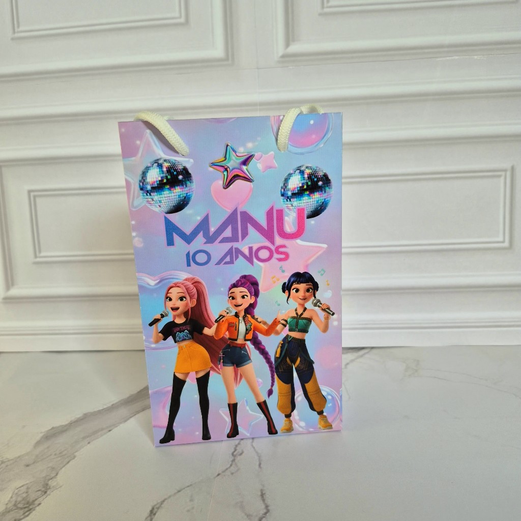 Sacolinha Personalizada Guerreiras do KPOP TAM P | Nome e Idade | Lembrancinha Festa Infantil Menina | Kit Surpresa