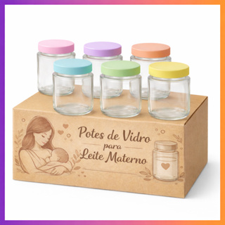 Kit Potes Vidros Para de Leite Materno Papinha Belém 200ml Tampas Plásticas BPA Free Coloridas em Oferta na Shopee