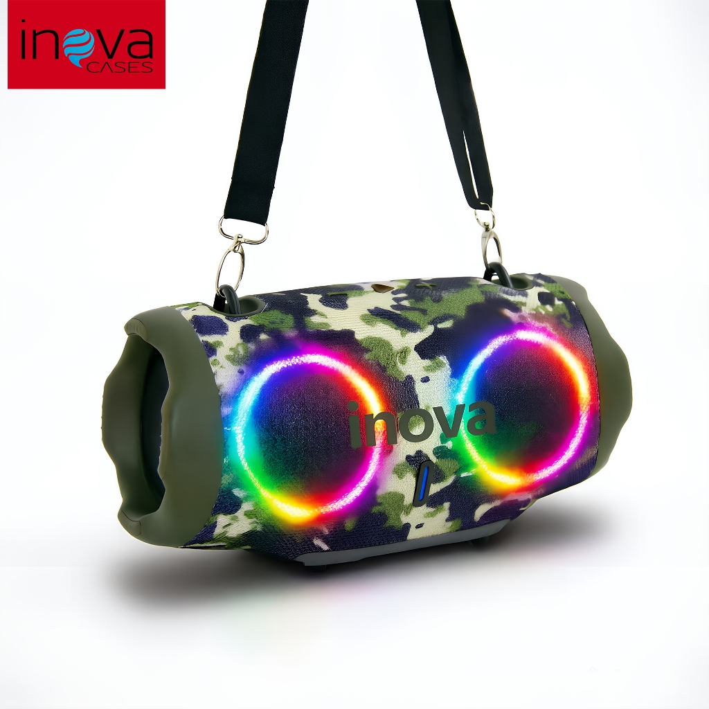 Caixa de Som Bluetooth Inova IPX6 À Prova D'água RGB 10W Potente Portátil com Alça e Bluetooth 5.3 em Oferta na Shopee